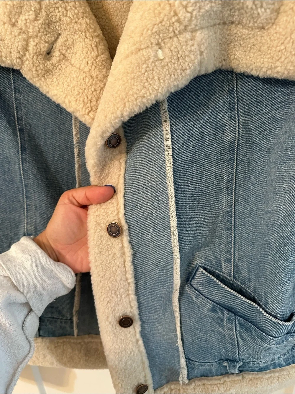 Oversized brand new Sherpa-Lined Denim Jacket - Light Blue with Cream Sherpa
